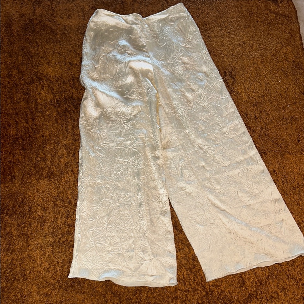 Free People Ivory Textured Wide-Leg Pants